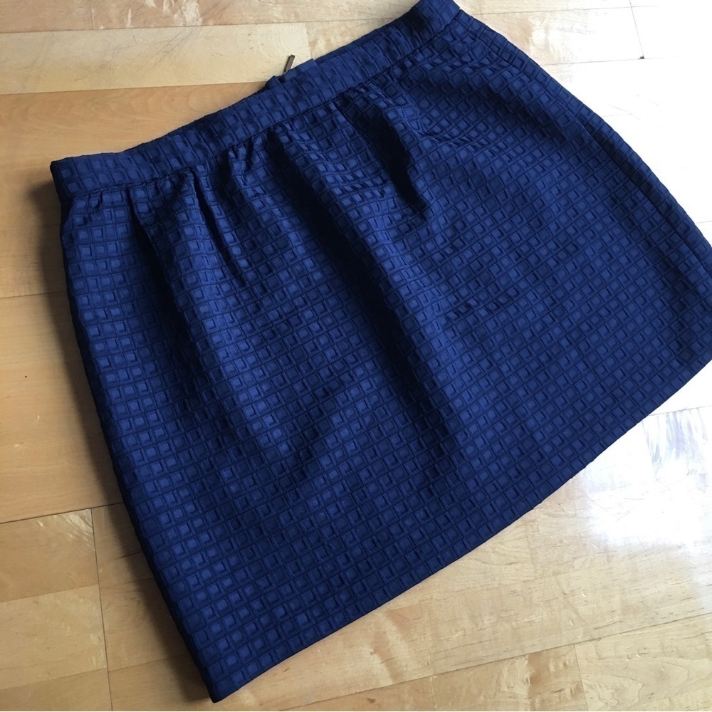 Katherine Barclay Mini Skirt, Abstract, Mod, Classic Navy Blue, Gold, Size 14